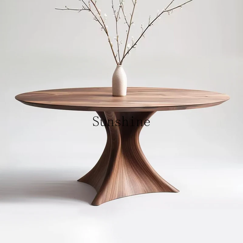 Walnut high-end dining table medium antique all solid wood round dining table