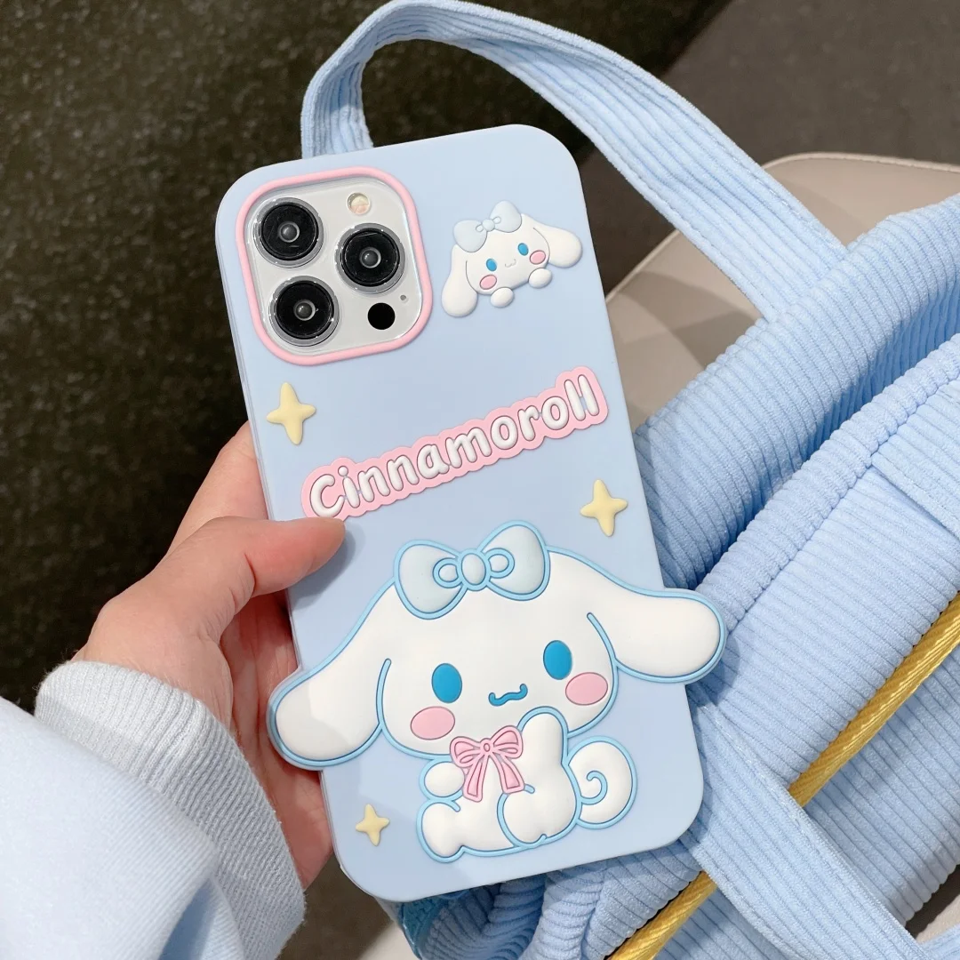 

3D Cute Lovely Cinnamoroll Phone Case For iPhone 11 12 13 14 15 16 17 Pro Max Shockproof Anti Fall Soft Silicone Cover capa﻿