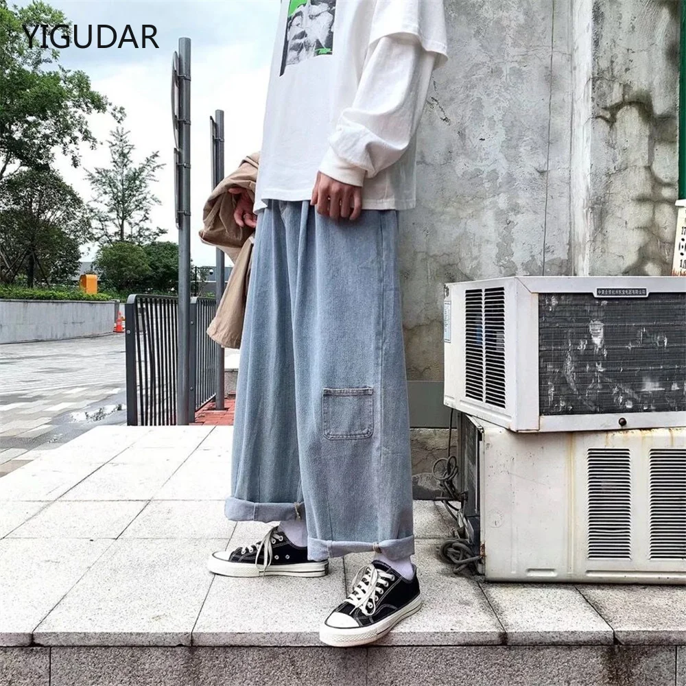 

Ripped Holes Jeans Men Summer Baggy Oversized S-3XL Mopping Denim Wide Leg Trousers Casual Retro Hip Hop Korean Fashion Bottoms