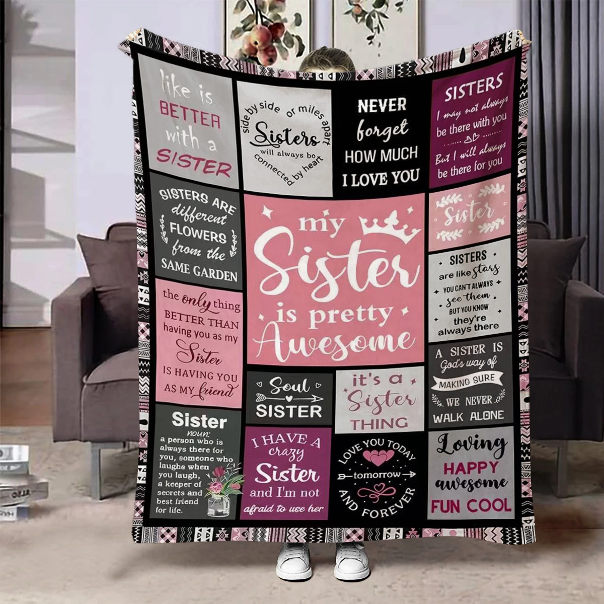 Kreative Überwurfdecke, Flanell-Druck, Decke, superweich, gemütlich, Sofa, Nickerchen, Decke, Heimdecke, perfektes Zuhause, Geschenk für Schwestern