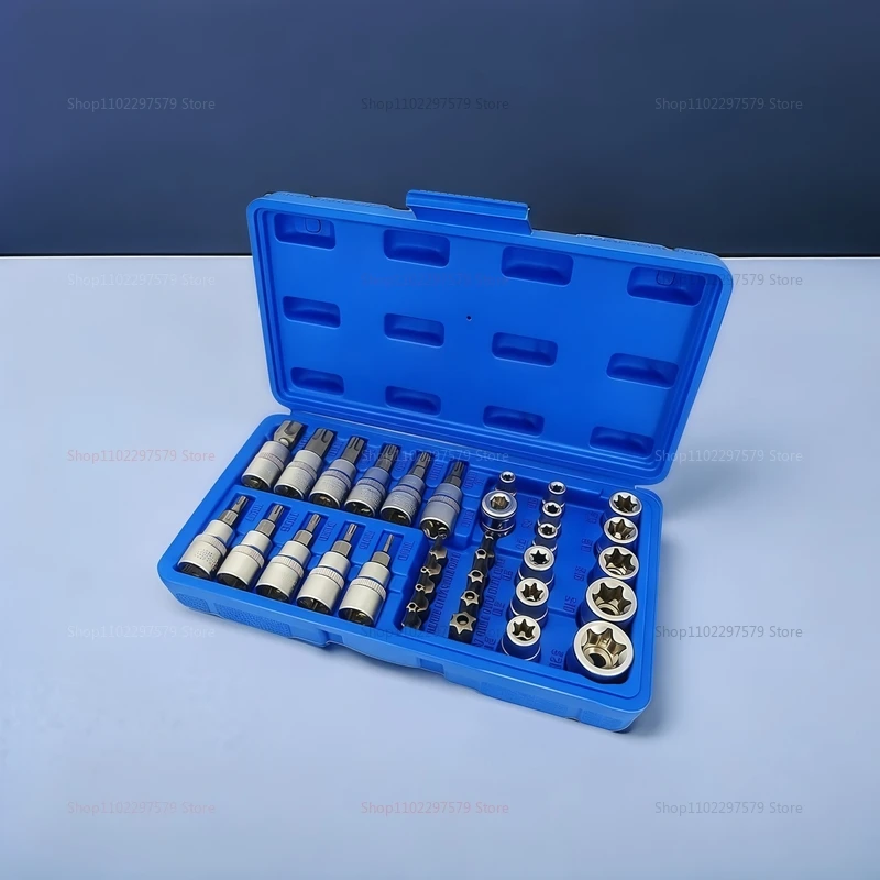 Set di bussole di trasmissione da 34 pezzi Punte a stella esterne da 3/8 5/16 pollici con custodia per il trasporto, perfette per riparazioni automobilistiche e strumenti da officina