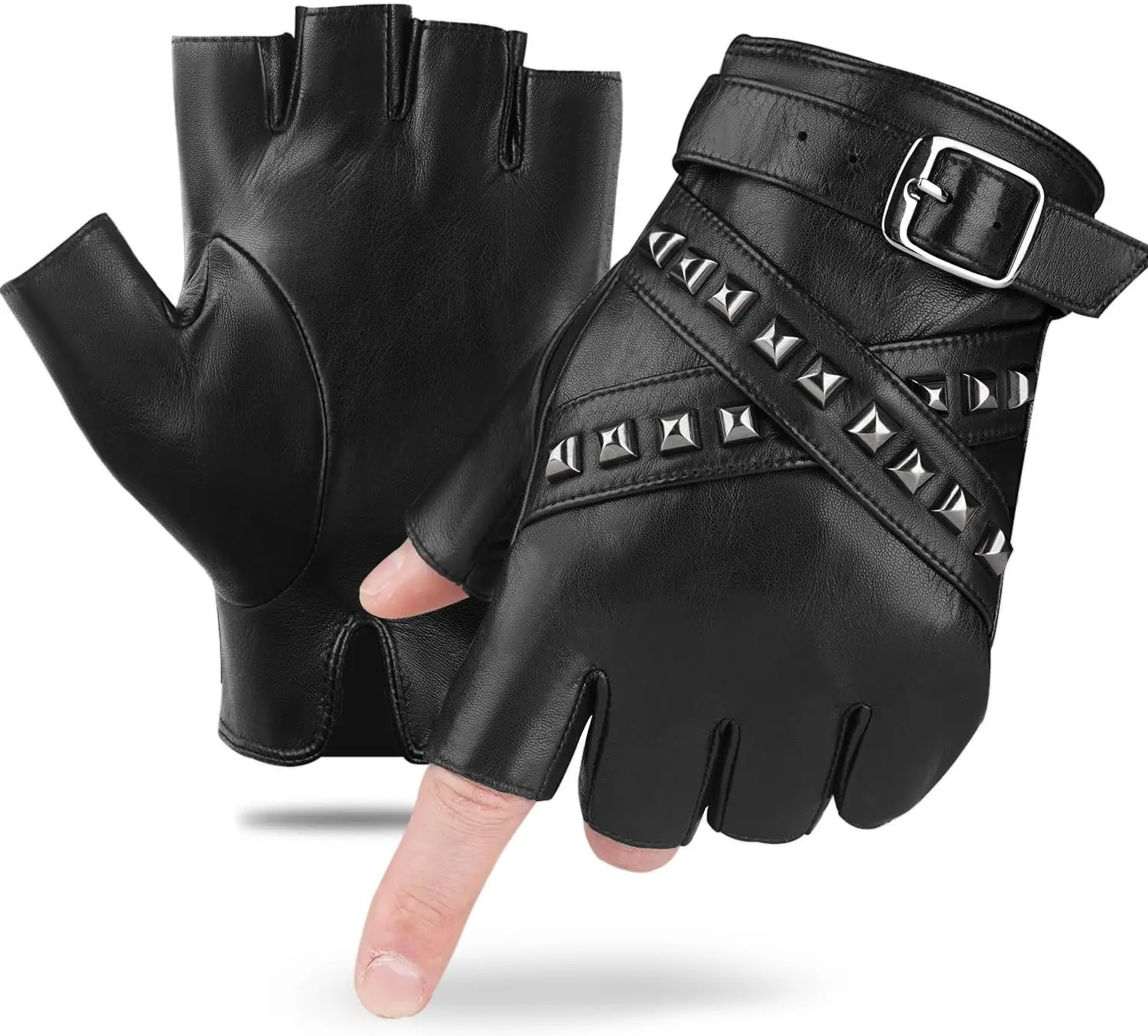 

Men's Fingerless Leather Gloves Half Finger Punk Style for Driving Motorcycle