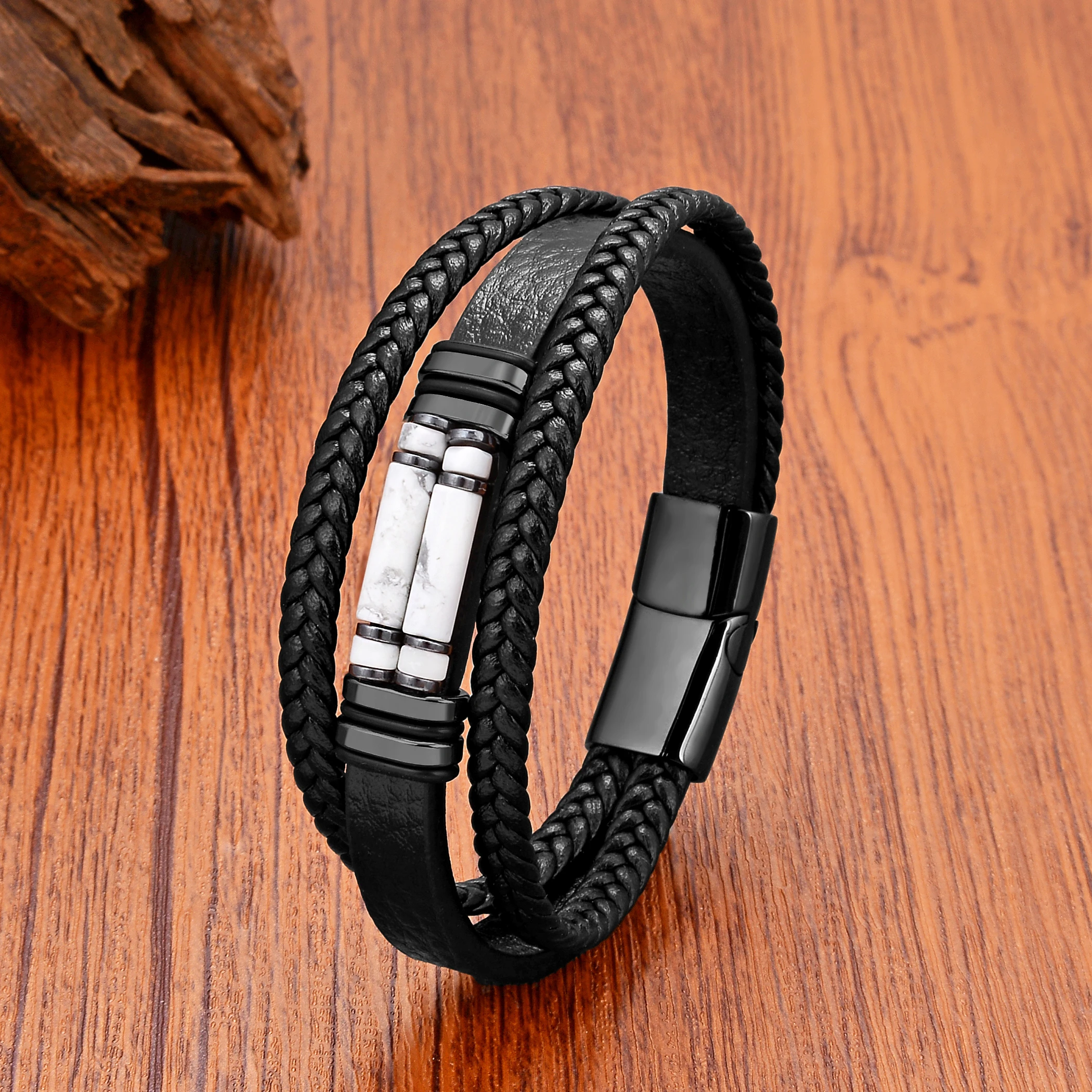 Trend Natural Stone Beads Bracelets Bohemia Jewelry Vintage Multilayer Leather Chain Friendship Bangles Boyfriend Gifts