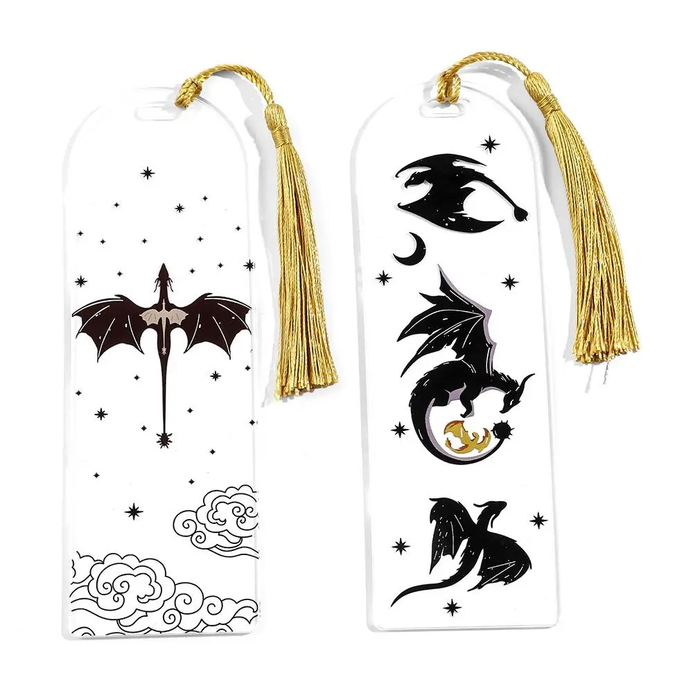 Ancient Beast Acrylic Black Dragon Book Mark Transparency Gothic Punk Anime Book Tags Tassels Mysterious Reading Supplies Women