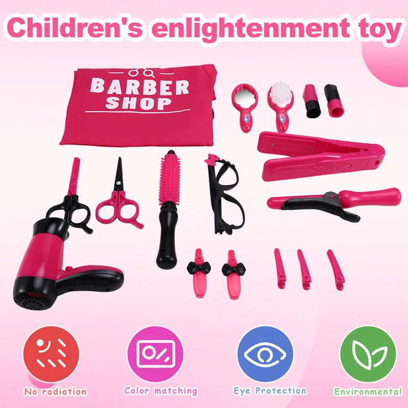 Giocattoli per bambini Fai finta di giocare Parrucchiere Gioco di simulazione dei capelli Strumenti per lo styling dei capelli per bambini Asciugacapelli Bigodino Kit per trucco Giocattoli