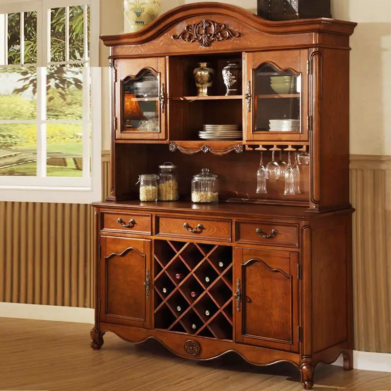 PYJ retro style solid wood dining side cabinet European living room storage integrated dining room cabinet