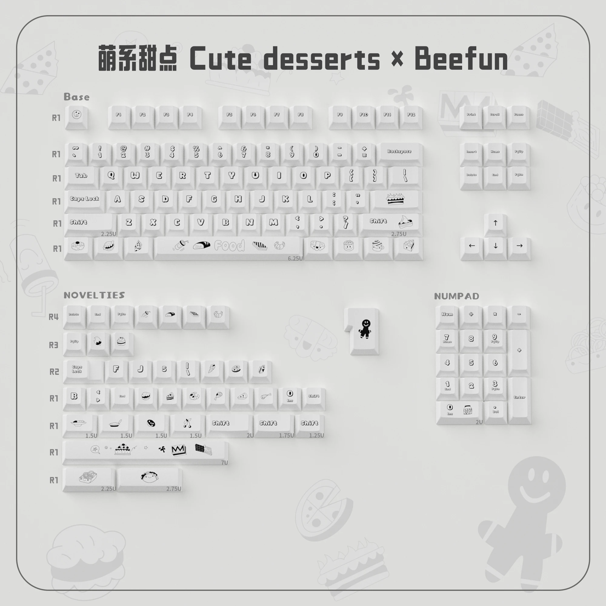 

Cute Desserts keycaps PBT Cherry Profile Dye Sublimation Keycaps Minimalist White For MX Mechanical Gaming Keyboard