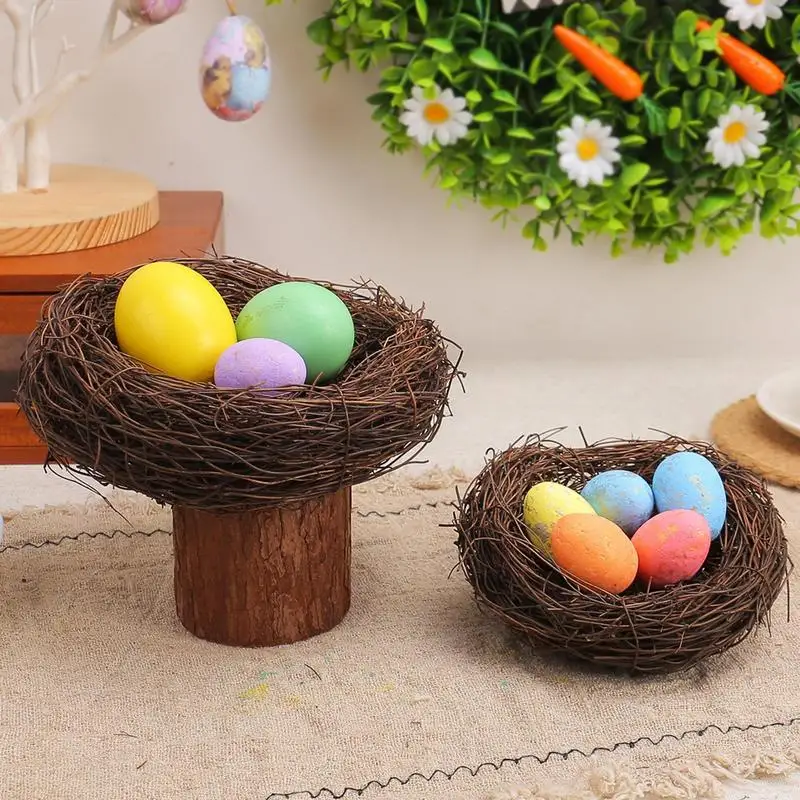 10/12/15cm Round Rattan Bird Nest Easter Handmade DIY Craft Vine Simulation Bird Nest Egg Decor Home Garden Window Bird House