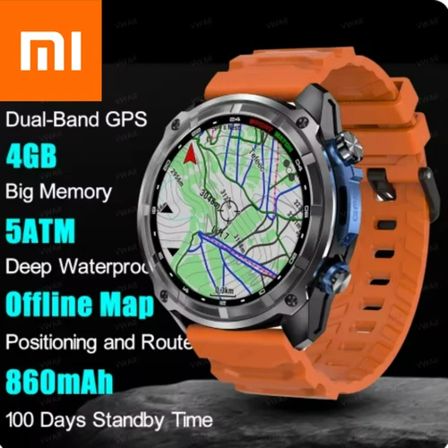 Imagen 2 del producto Para Xiaomi reloj inteligente con mapas fuera de línea 4GB memoria reproductor de vídeo militar deportes Smartwatch hombres 30m natación impermeable AMOLED