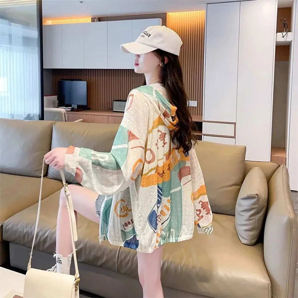 

Personalized Printed Breathable Thin Hooded Sunscreen Clothing Female Korean Version Of Loose Summer New Air-conditioning Coat.