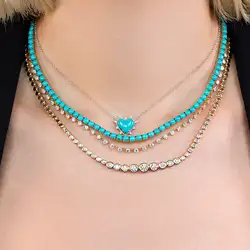 Heart Shaped Turquoises Stone Geometric Valentine's Day Gift Fashion Women Jewelry Necklace