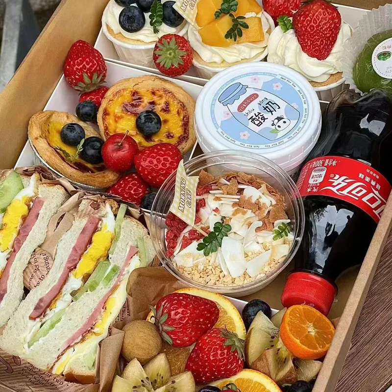 30Pcs/Lot Picnic Box With Window Lid, Outdoor Camping Style Kraft Paper Packaging Box, Baking Light Food Fruit Dessert Lunch Box