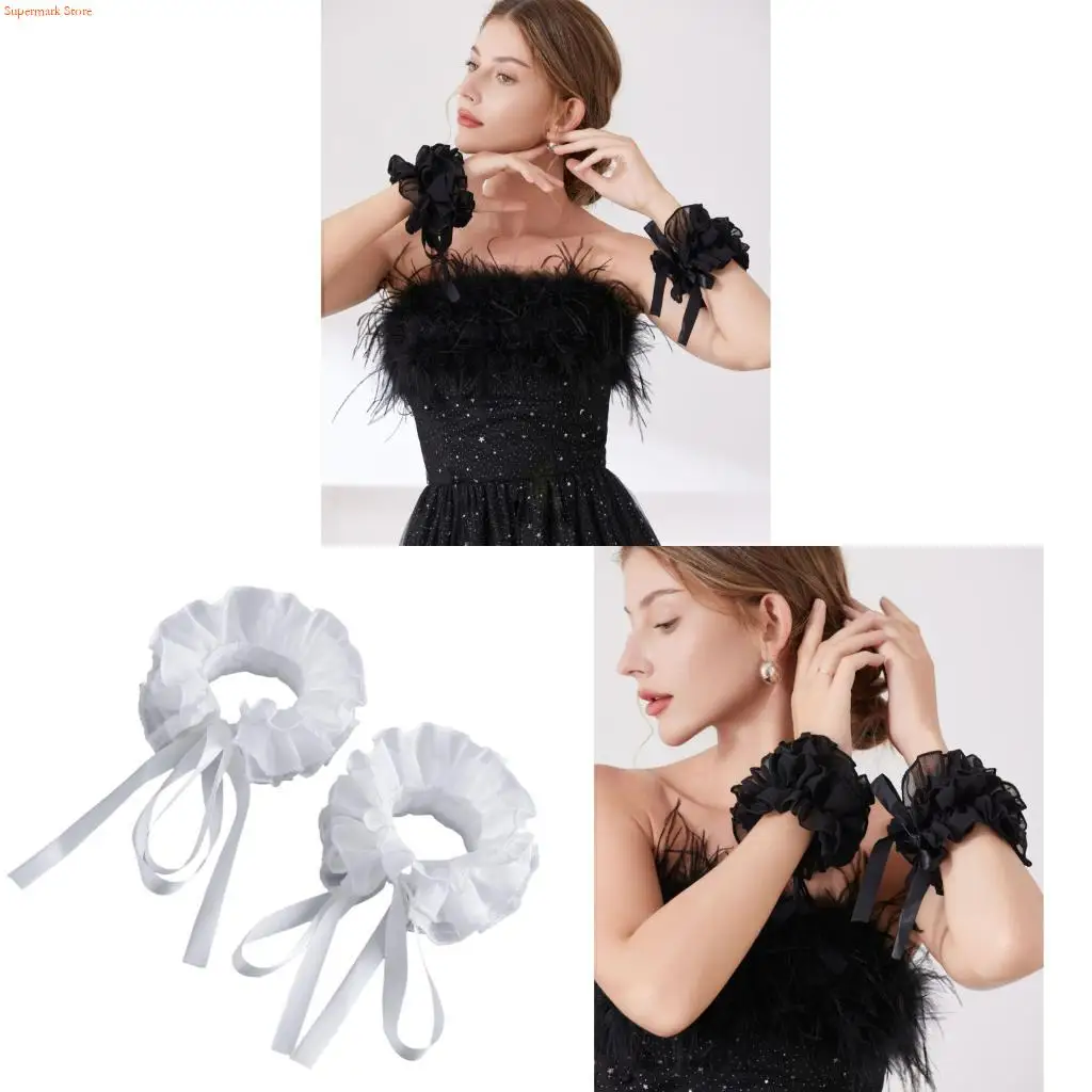 Q5WE تصميم كشكش الأكمام الزخرفية أصفاد للذراع أنيقة الطبقات فو الأكمام الذراع ملحق للنساء الاستخدام اليومي حدث خاص #1