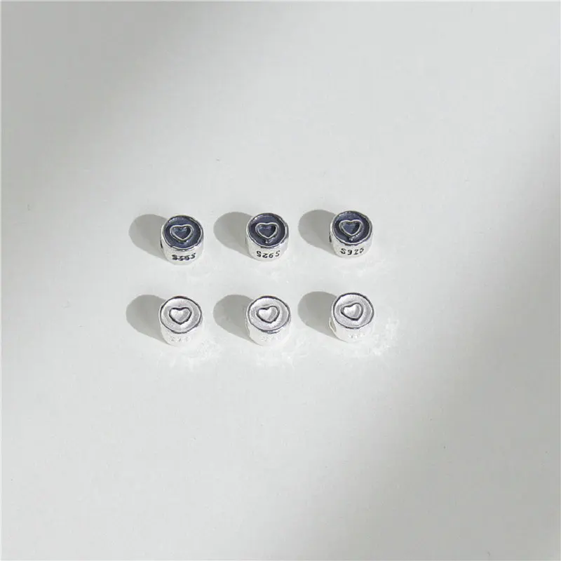 2pcs 925 Sterling Silver Heart  Spacer Charm Beads for DIY Bracelet Making Fine Jewelry Finding