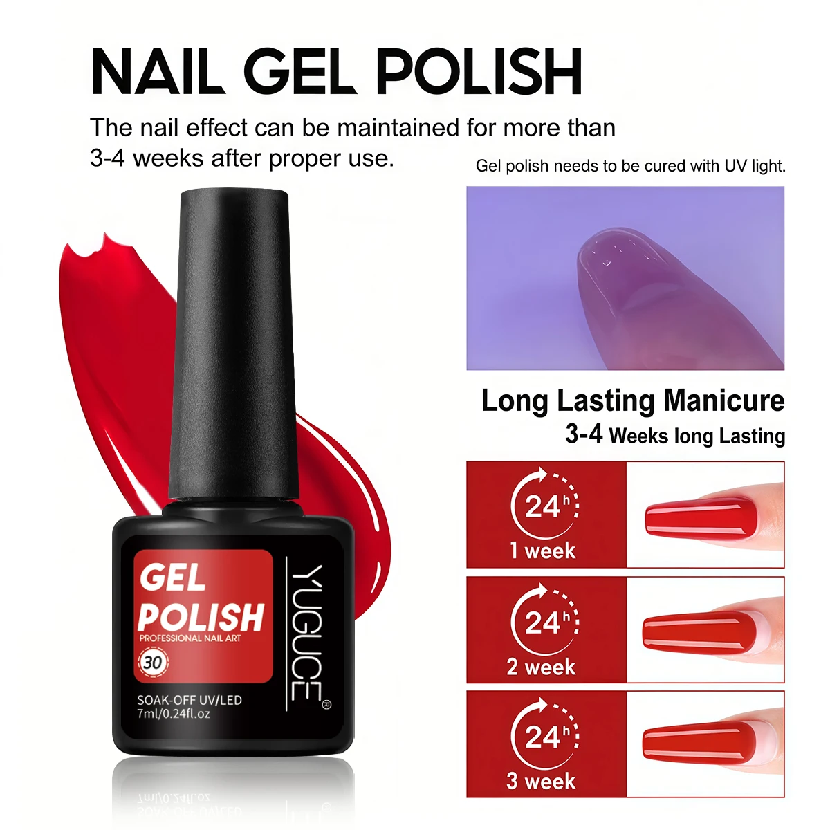 Yuguce 6-teiliges funkelndes Glitzer-Nagelgel-Set, satte Textur, formaldehydfrei, UV/LED-Härtung, rosa/rote Serie, perfektes Weihnachtsgeschenkbox-Set für Mädchen, Neujahrs-Nagelkunst