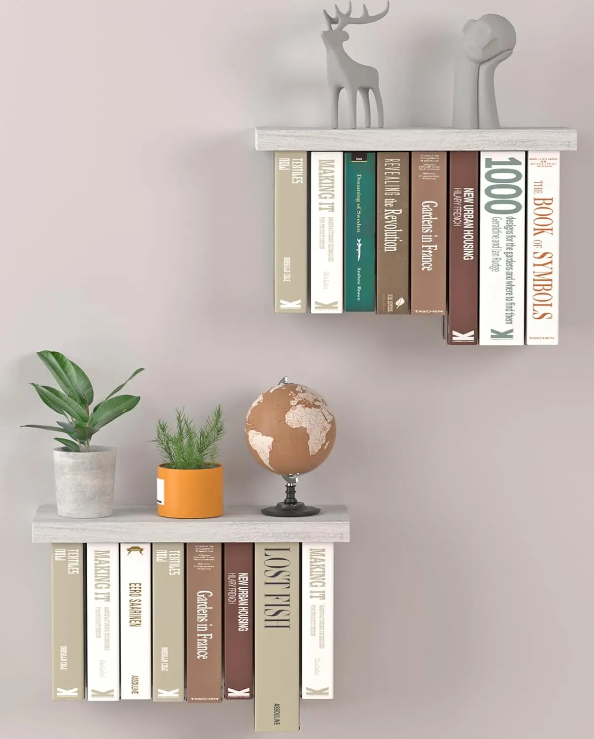 

Floating Book Shelves for Wall Mounted Set of 2, Wood Hanging Bookshelf, Book Display Shelf for Wall, Unique Space Savi