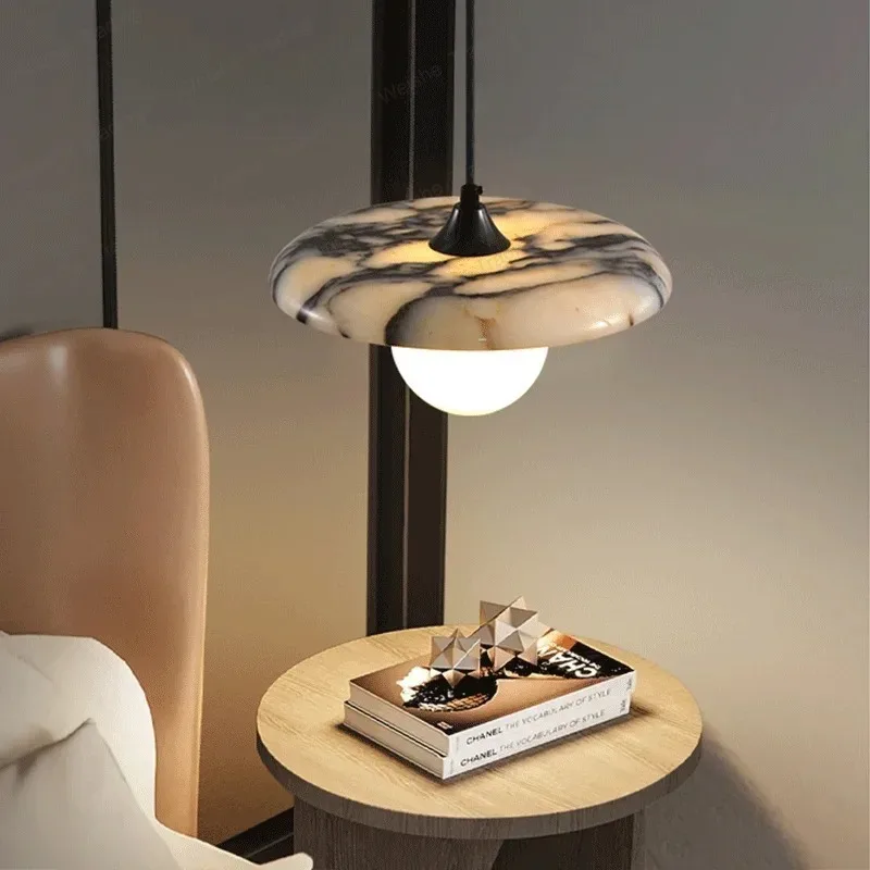 

Nordic Designer Luxury Black Round Natural Stone Pendant Lamp Bedroom Decoration Room Decor Suspension Lamp Interior Lighting