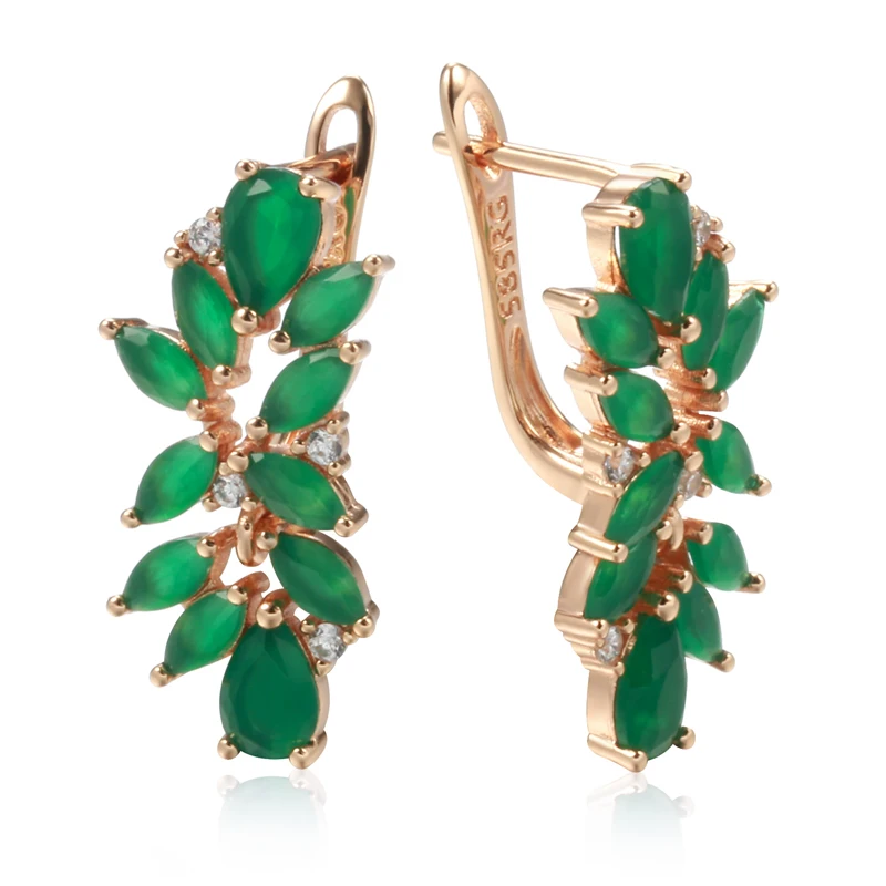 Kinel Hot Full Emerald Cut Zircon Crystal Flower Drop Earrings For Women Luxury 585 Rose Gold Color Daily Fine Ethnic Jewelry
