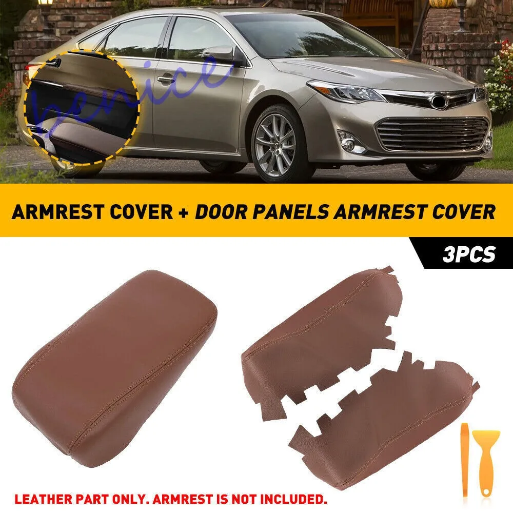 

3X Console Lid Armrest & Door Panel Cover Trim Brown For Toyota Avalon 2013-2018