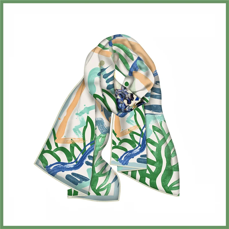 Pobing Twill Seiden schal Frauen Poncho Hand gerollt Graffiti gedruckt lange Schals Wraps Bandana großen Schal Hijabs weibliche Foulards – Detail 6