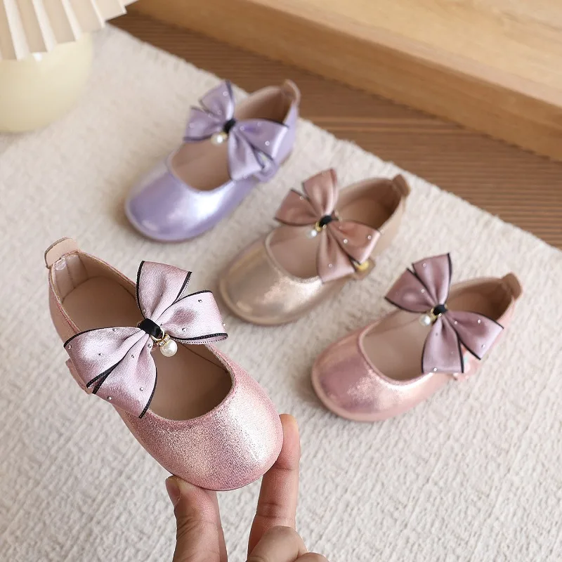 

Mumoresip Girls Princess Mary Jane Shoes Pearl Bow Decor Children's Leather Shoes Wedding Party Kids Fashion Dress Flat Shoes