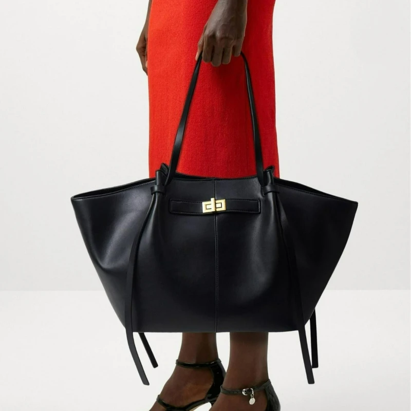 

Новая однотонная большая сумка большой емкости с металлическим замком для женщин, высококачественная и универсальная сумка-тоут на одно плечо для поездок на работу