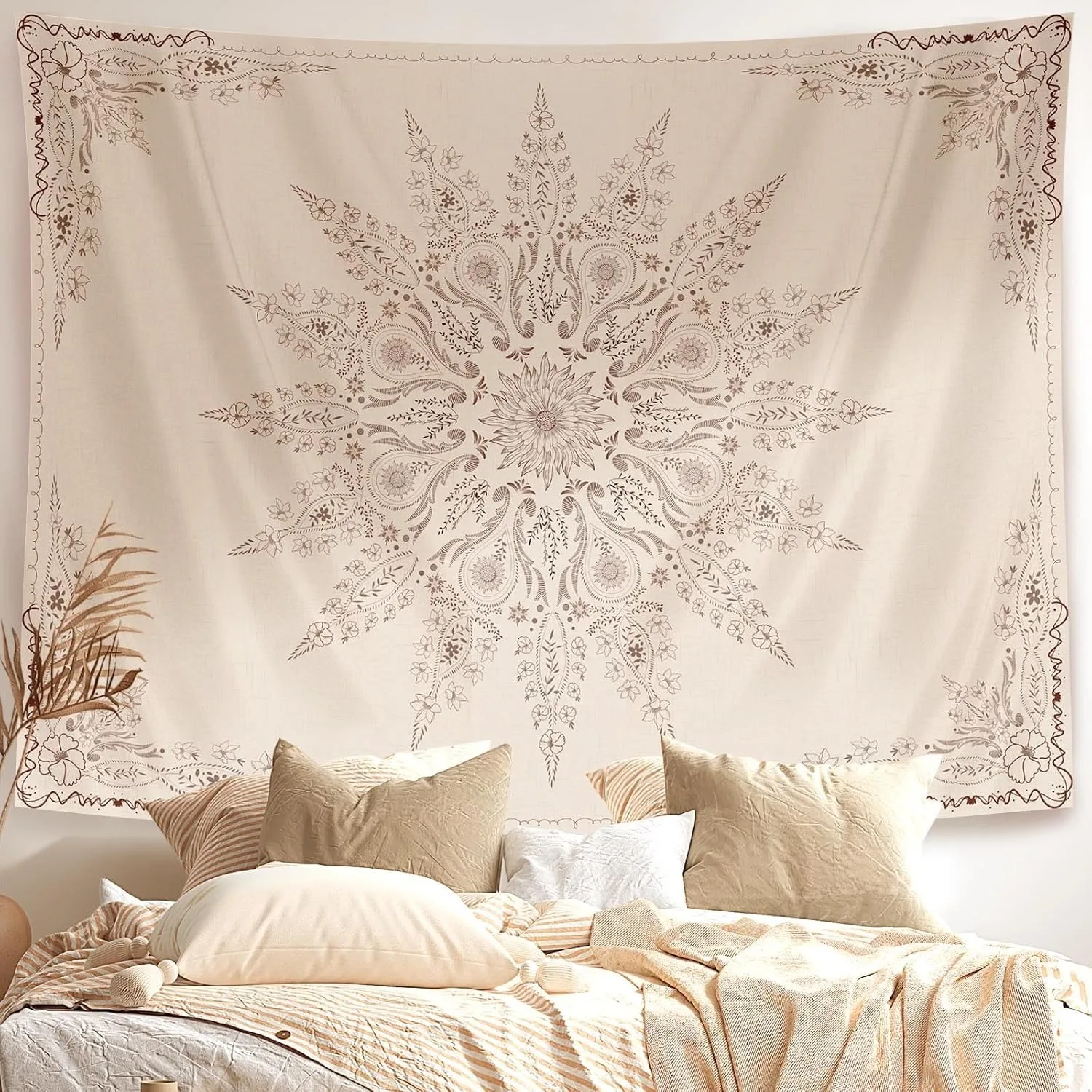 

Damanse Floral Tapestry Wall Hanging Cute,Boho Wall Tapestry for Bedroom Aesthetic,Mandala Living Room Decor for Teen Girls
