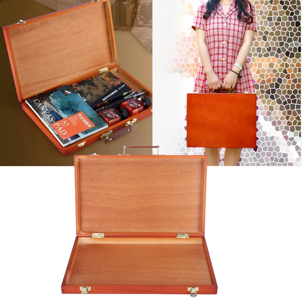 1pcs Lightweight Wooden Painting Storage Box Secure Locking Clasps Multi-functional Design Portable Painting Box