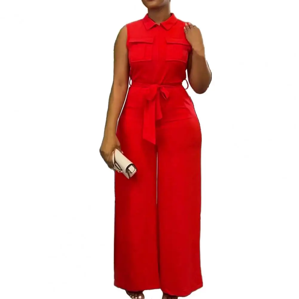 

Women Formal Jumpsuit Elegant Wide Leg Jumpsuit with Front Zipper Closure Belted High Waist Formal Business