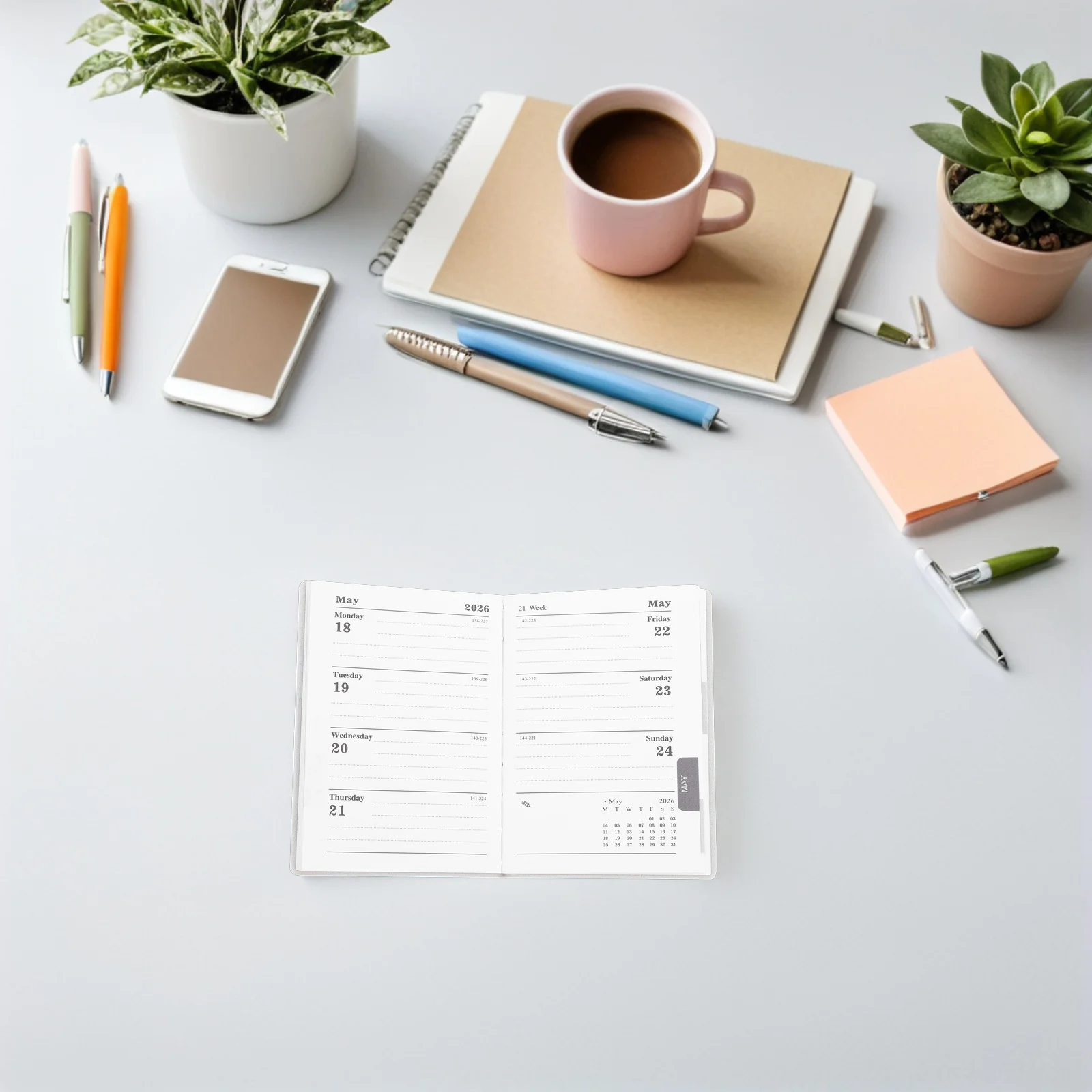 A7 2026 Mini Planner English Compact PU Cover Pocket Daily Monthly Weekly Planner Calendar Notebook for Purse Office School