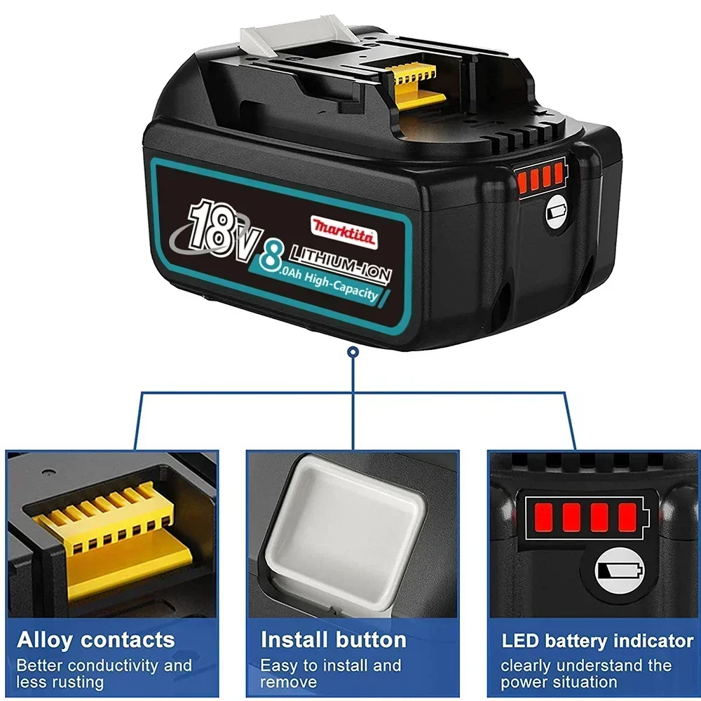 

18V Rechargeable Power Tool Battery 8.0AH For Makita Tools 6Ah BL1860 BL1830 BL1850 BL1860B LXT400