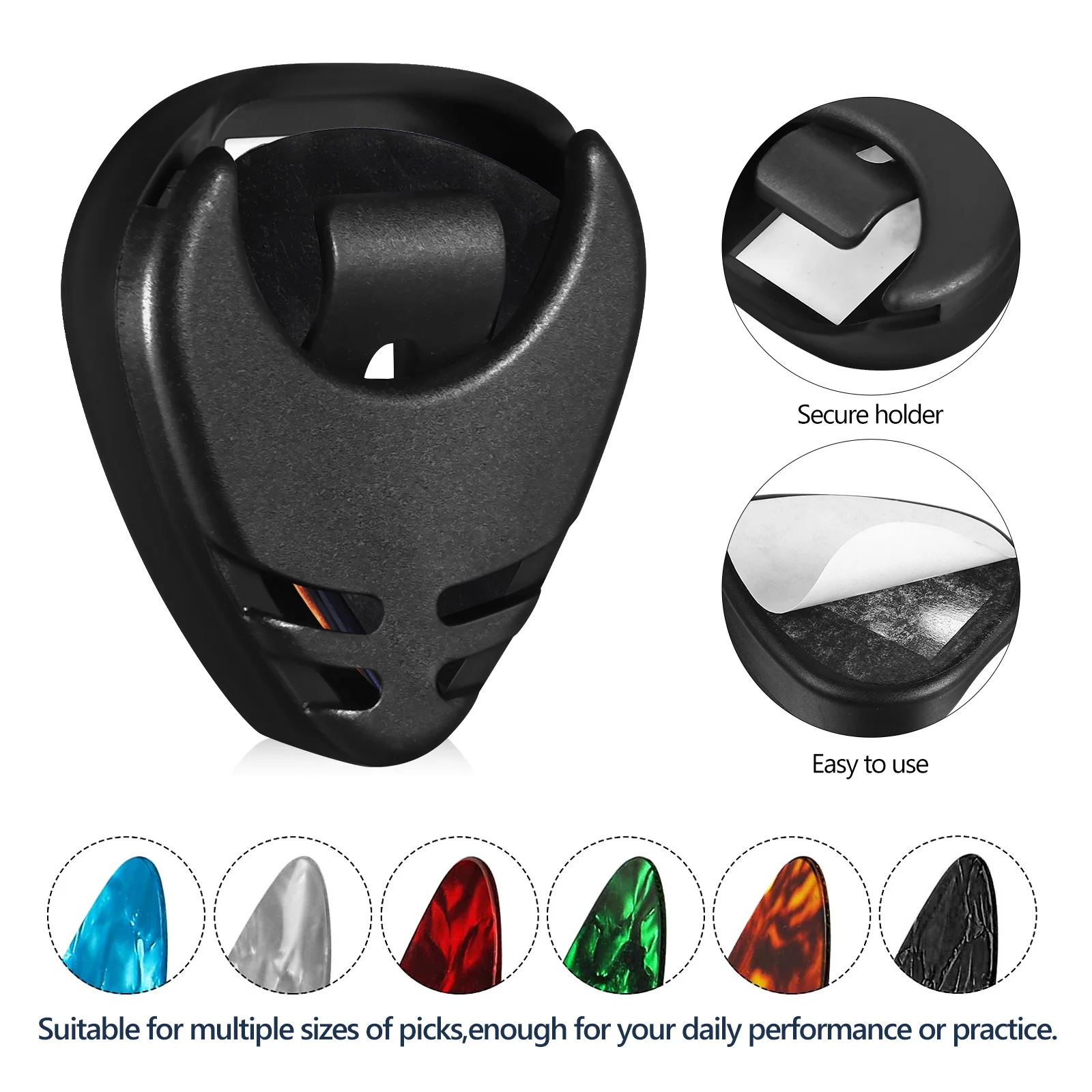 

1 Black Guitar Pick Holder Lightweight Picks Case Spring Loaded Secure Storage Organizer For Practice