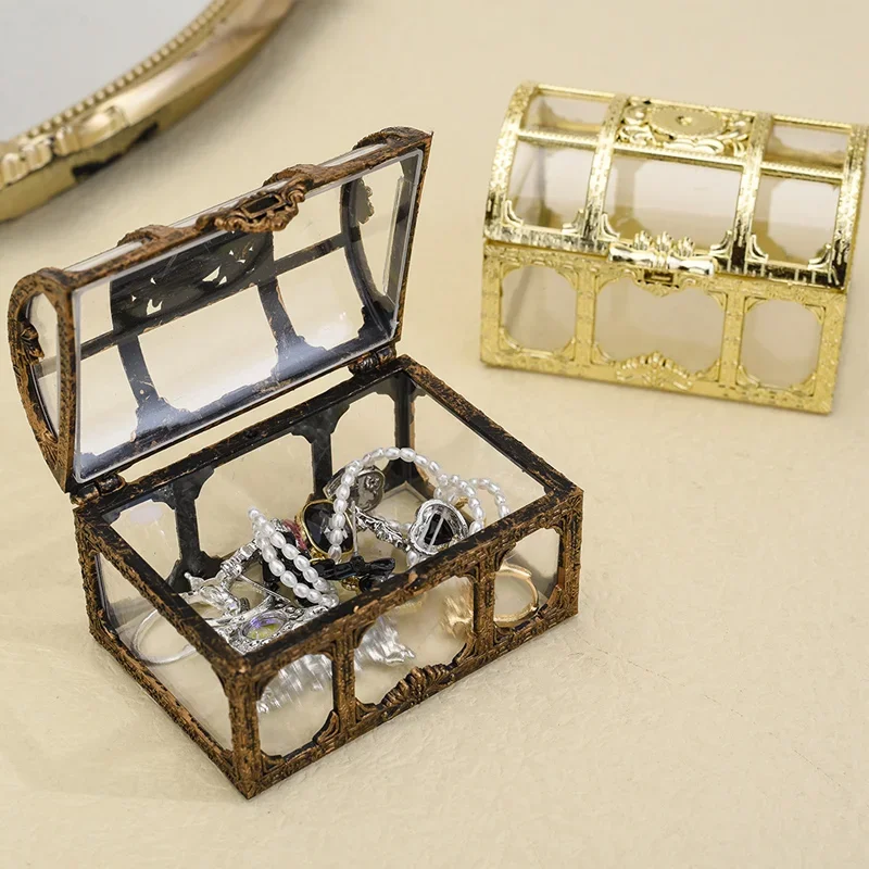 

Transparent Pirate Treasure Storage Vintage Box Organizer Earrings Crystal Gem Jewelry Trinket Women Jewelry Display Travel Case