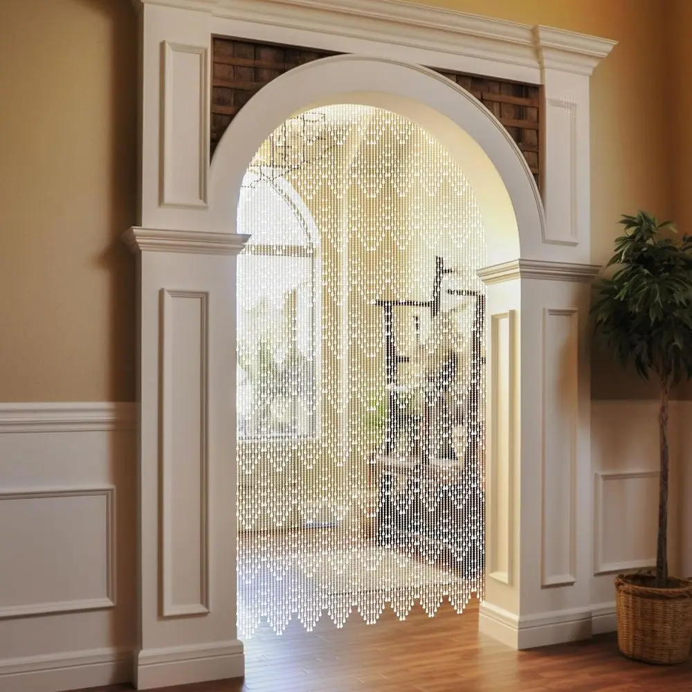 Tirai Manik-manik Pola Gelombang Akrilik Putih, 35,5 x 79, 81 Untai, Pembatas Ruangan Jendela Pintu