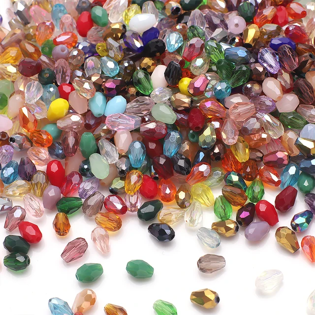 100 sztuk / partia 4x6mm AB Mieszane kolory Łezka Fasetowane kryształowe szklane koraliki Kształt gruszki Luźne rękodzieło do tworzenia biżuterii DIY Needdlework