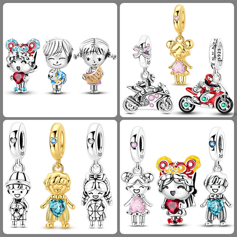 3-teiliges 925 Sterling Silber Charm-Set für Jungen und Mädchen, Familien- und Kinder-Perlen, DIY-Armband, Halskette, Geburtstags- und Muttertagsgeschenk für Frauen – Detail 1