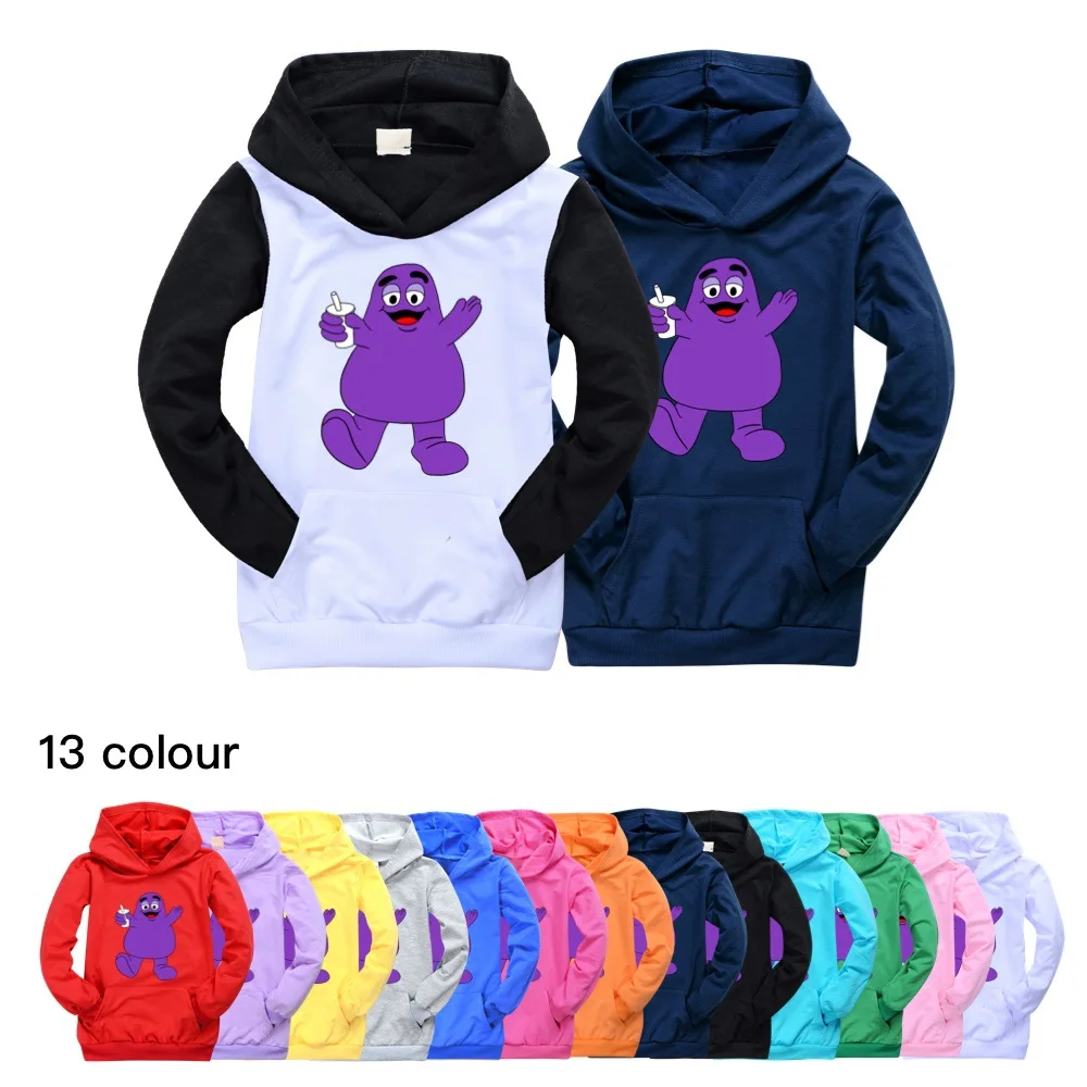 Grimace Shake Kids New Hoodie Kids Sweatshirts Boys Hoodies Youth Boys Hooded Pullover Basic Coat Sweat Girls Streetwear  2682