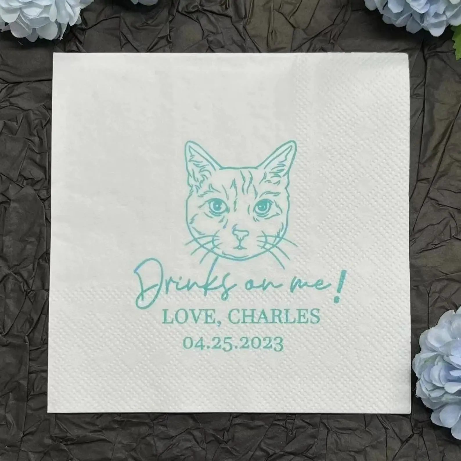 50pcs  Custom Illustrated Dogs & Cats Portrait Personalized Pet Napkins, Pet Wedding Cocktail Napkins, Birthday Party Napkins, E