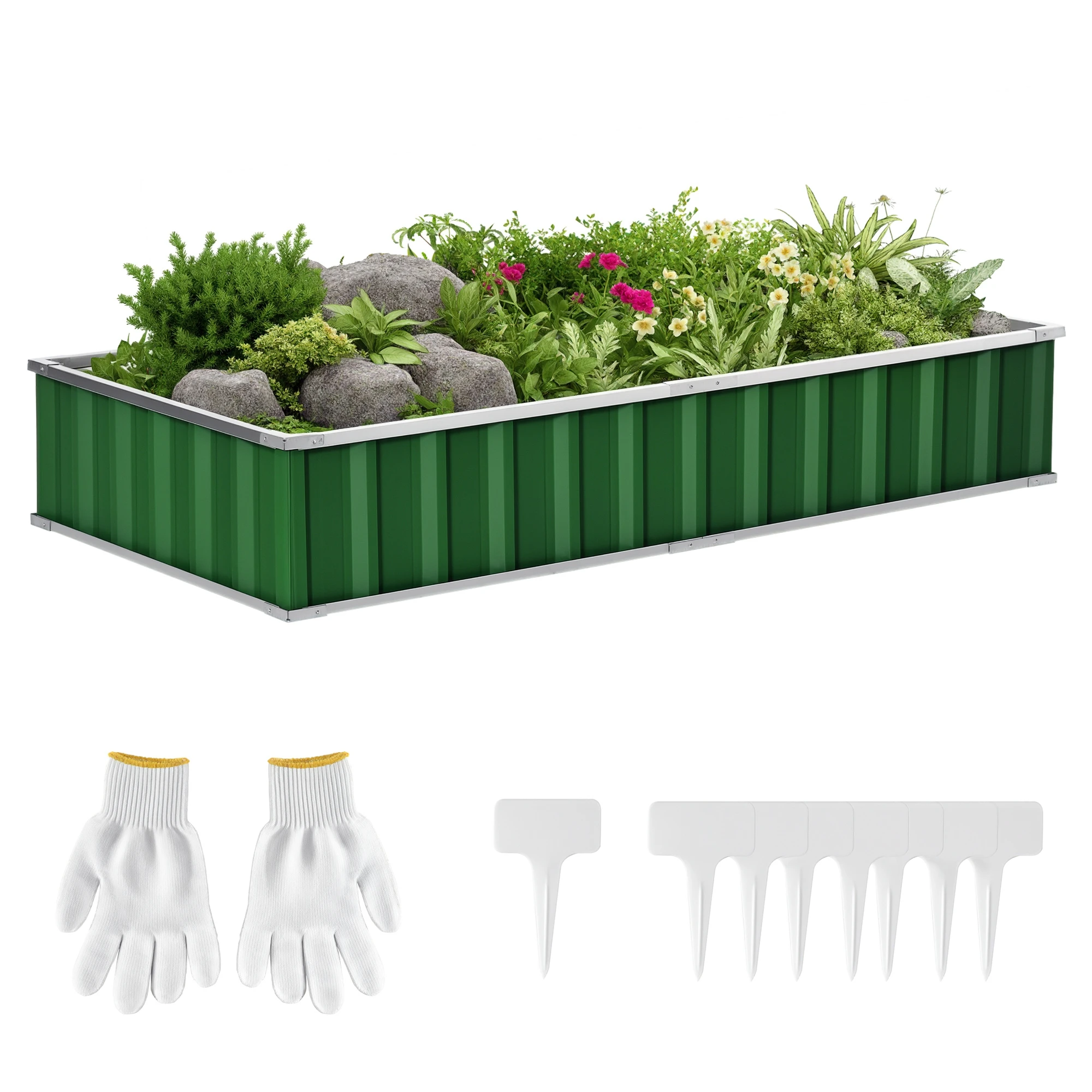 Outsunny vierkante tuin moestuin 174x90x30 cm - modulair, montage zonder gereedschap, handschoenen meegeleverd - groene golfplaten
