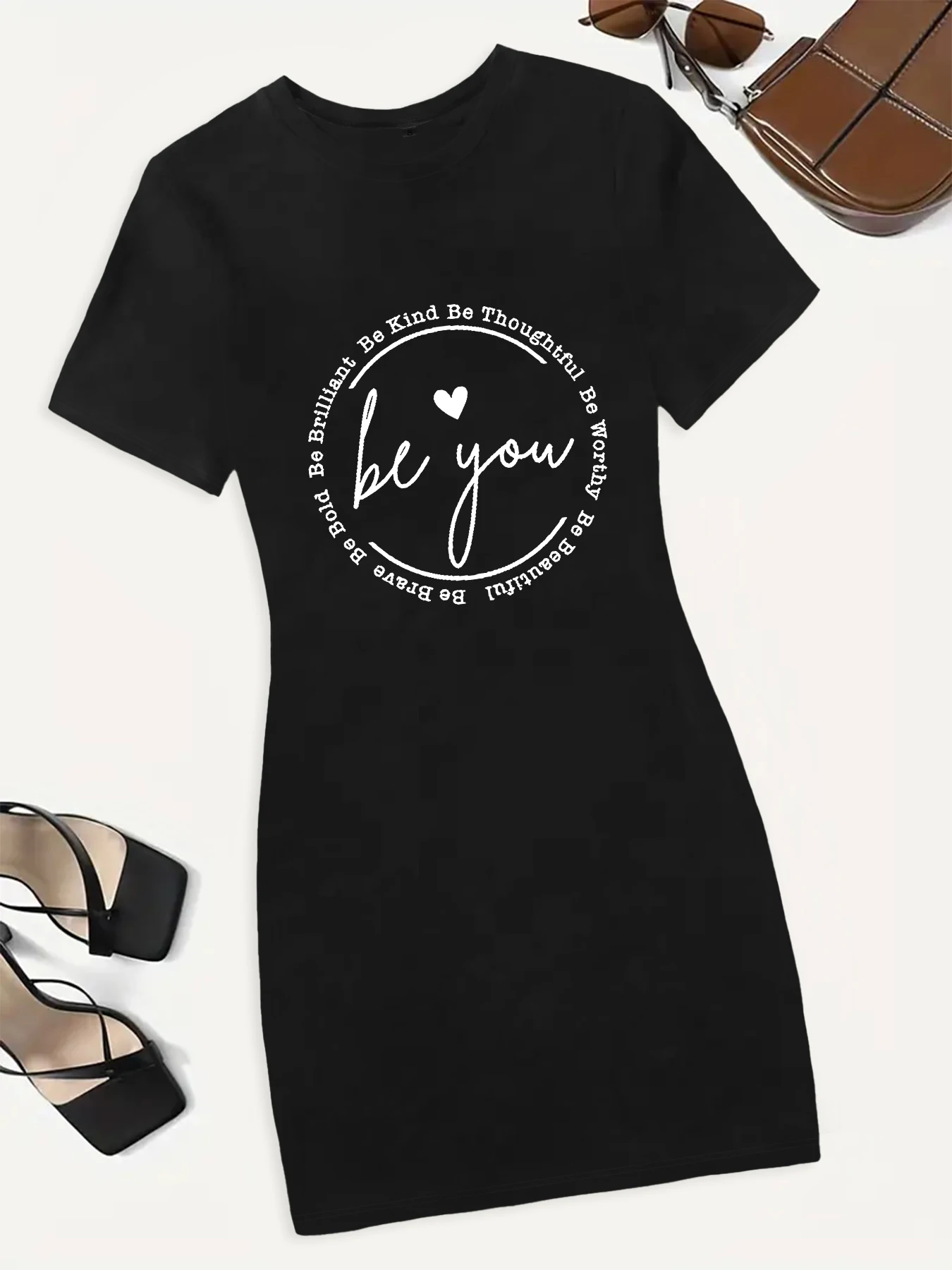 Be Youslef-Robe courte avec lettre imprimée pour femme, t-shirt décontracté et polyvalent, à la mode, 03/Wear