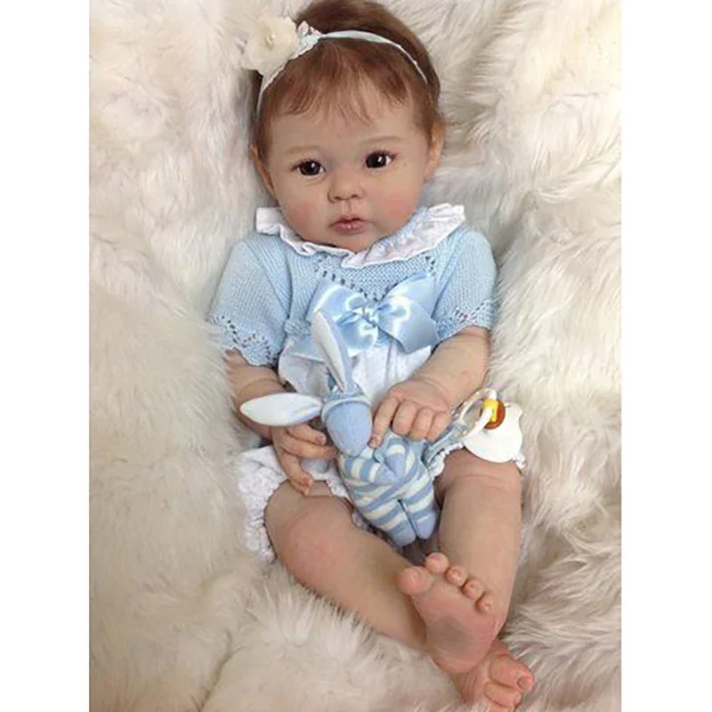 

20inch Already Painted Finished Reborn Doll Raven Lifelike Soft Touch Baby Girl Doll 3D Skin Visible Veins with Root Hair