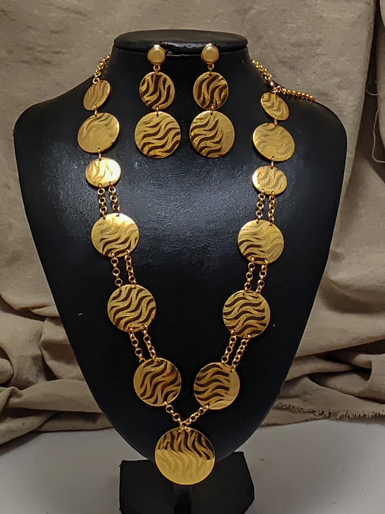 African Nigerian Dubai Wedding Gold Color Jewelry Set For Women Girls Necklace Earrings Charm Fashion Jewelry Sets