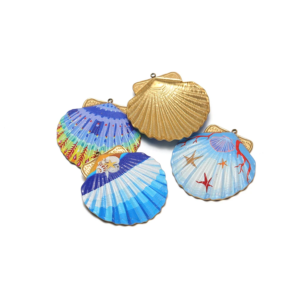 3pcs Stainless Steel Enamel Seashell Charms Ocean Series Pendant for DIY Exaggerated Earrings Jewelry Making Necklace Components