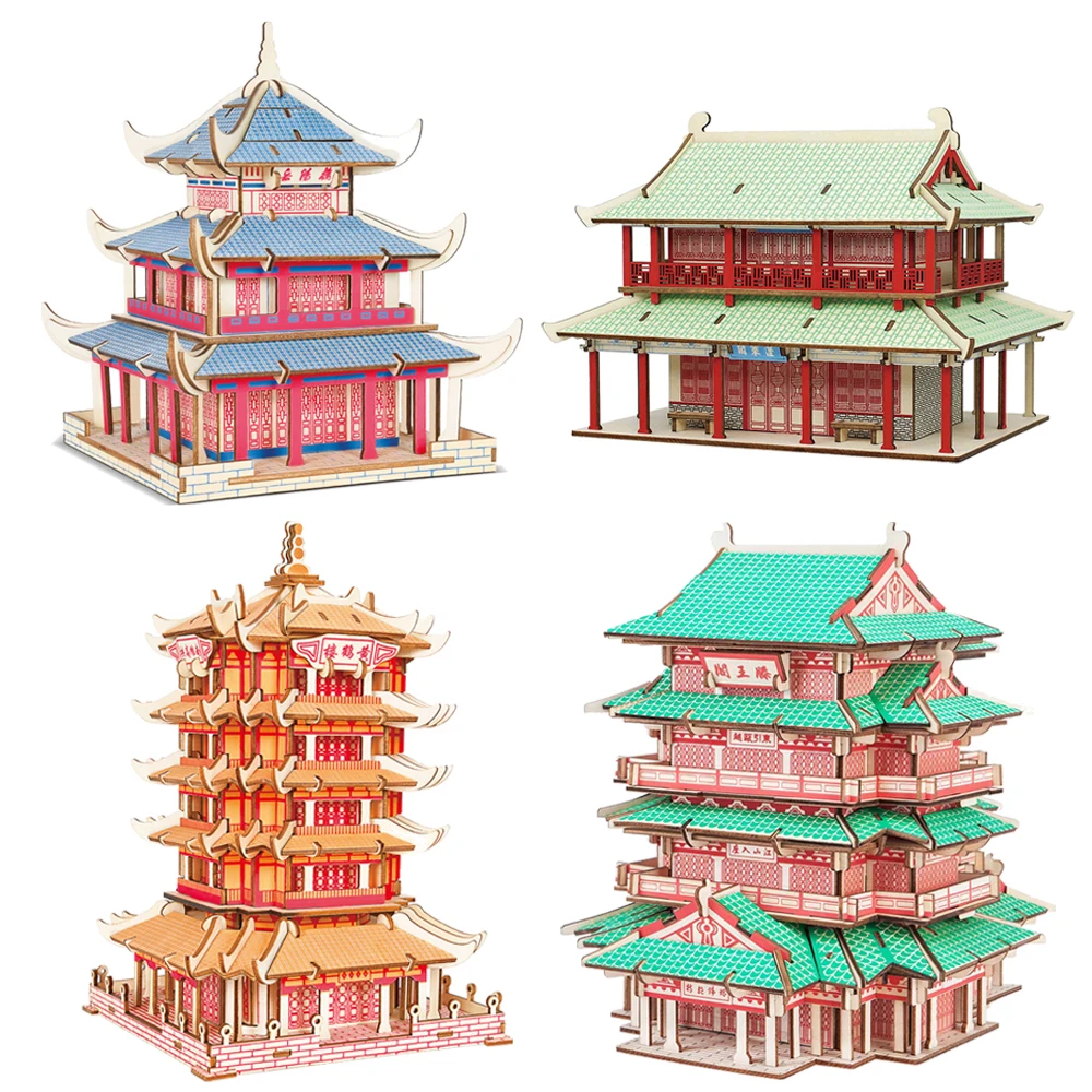 

3D деревянная головоломка, китайская традиционная модель здания, модель дома, сделай сам, сборка, настольная игра, деревянная головоломка, игрушка в подарок для детей и взрослых