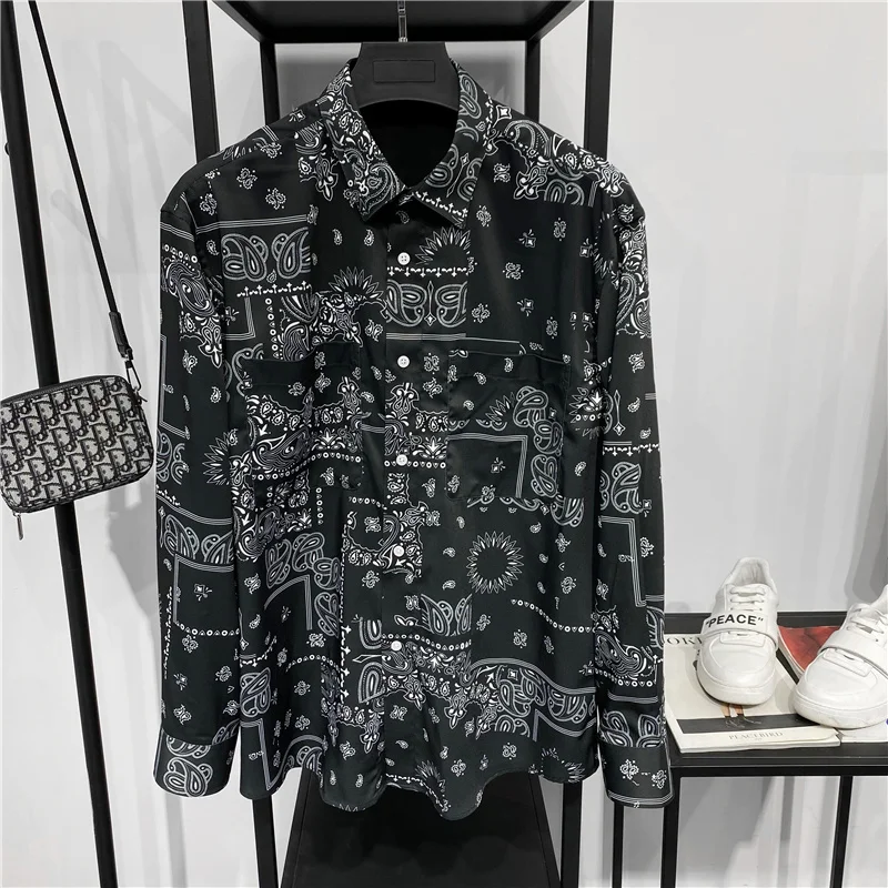 

Оригинальная осенняя рубашка DH с длинным рукавом, свободного кроя, с большим карманом, с узором в виде цветов грецкого ореха, несминаемая, легкая в уходе, элегантная, стильная.