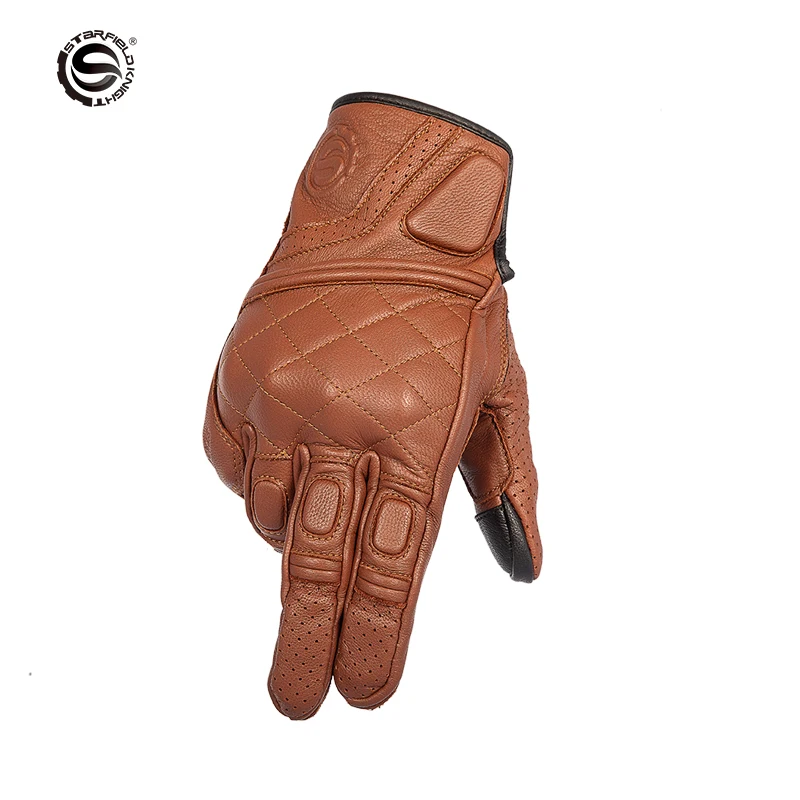 

SFK Motorcyle Gloves Real Goatskin Leather Summer Breathable Brown Motorbike Guantes Touch Screen Wear-resistan Knights Gears