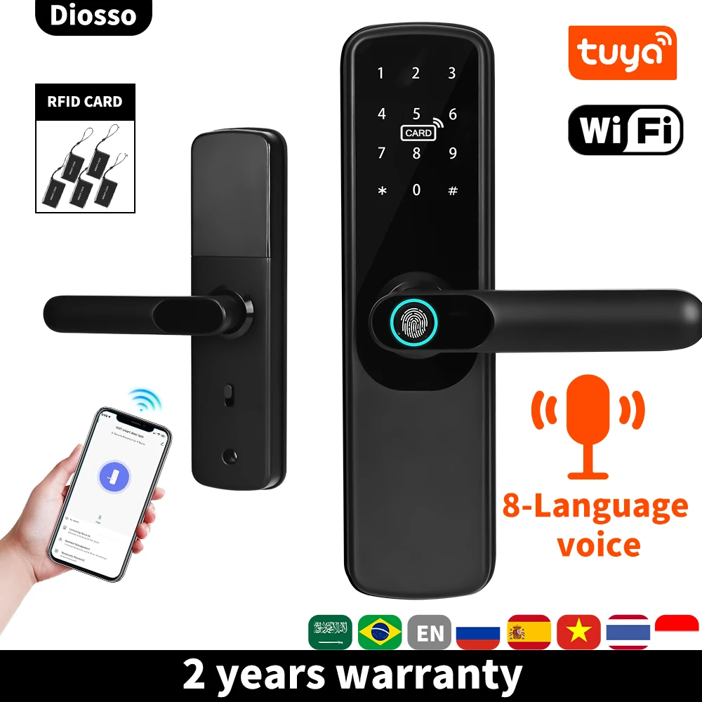 

New arrival Tuya Wifi Digital electronic lock Smart door lock house with Password biometric fingerprint door lock APP remotely