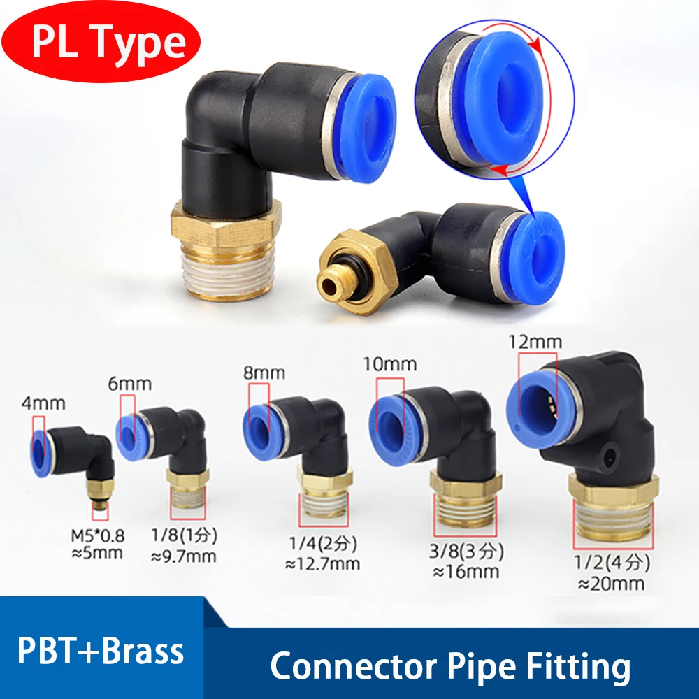 

PL Pneumatic Connector Pipe Fitting 4mm-12mm Hose OD 1/8 "1/4" 3/8 "1/2" Thread Tube Elbow Connector Tube Air Push Ln Mount