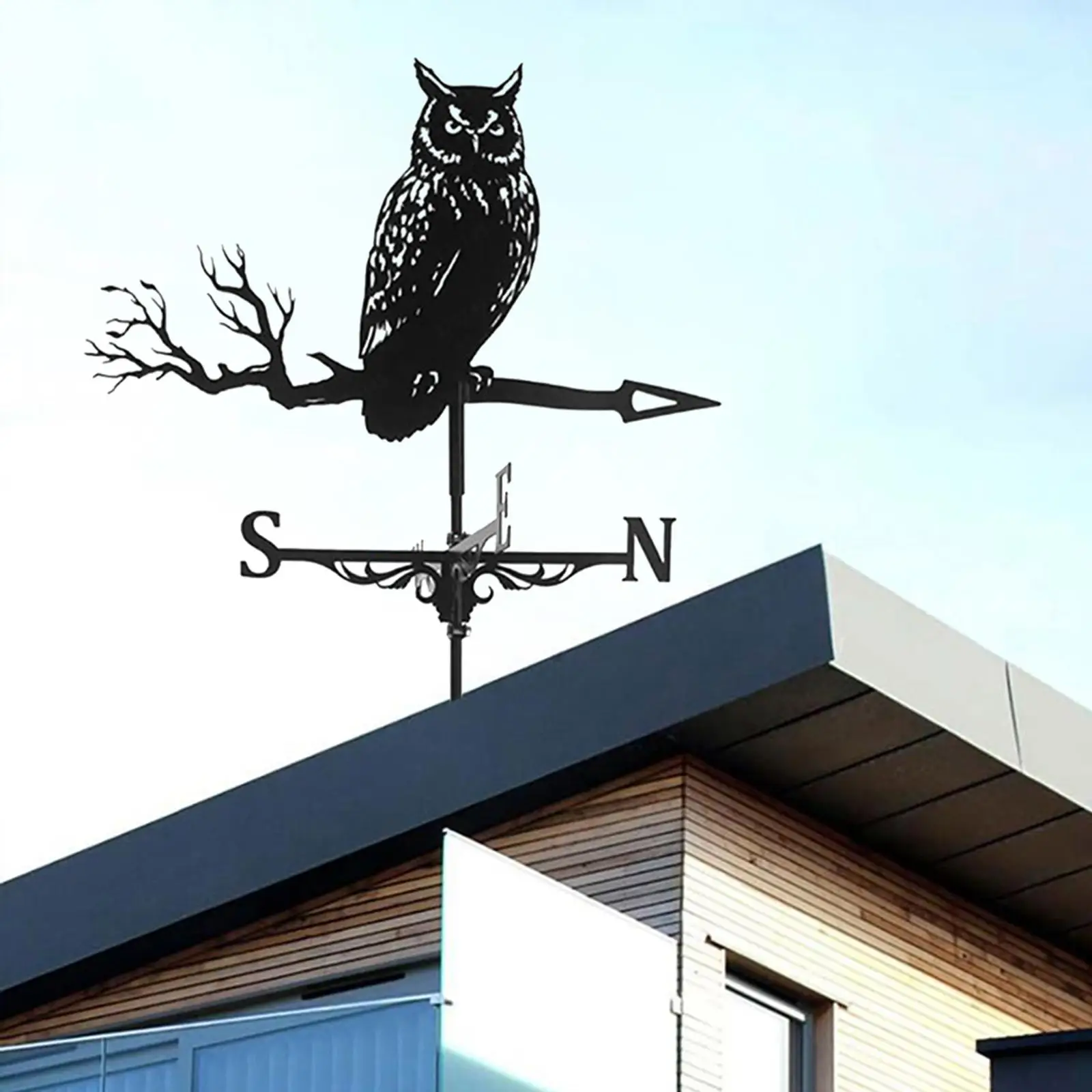 Metal Weathervane with Owl Ornament, Garden Stake Weather Vane Professional Measuring Tool Garden Yard Roof Mount