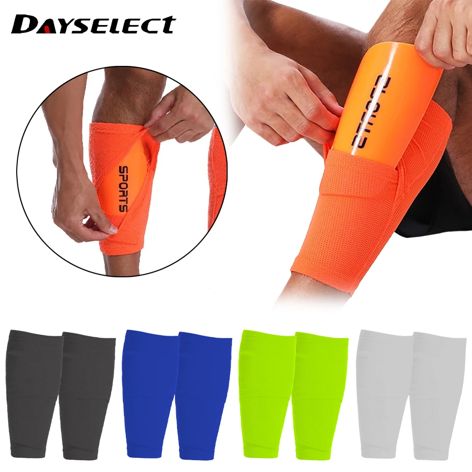 1Pair Soccer Shin Guard Football Crashproof Calf Protector Nylon Leg Sleeves Sock Shin Protector with Pocket Training Protection